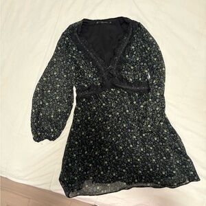 🌸ZARA Black Floral Long Sleeve Dress